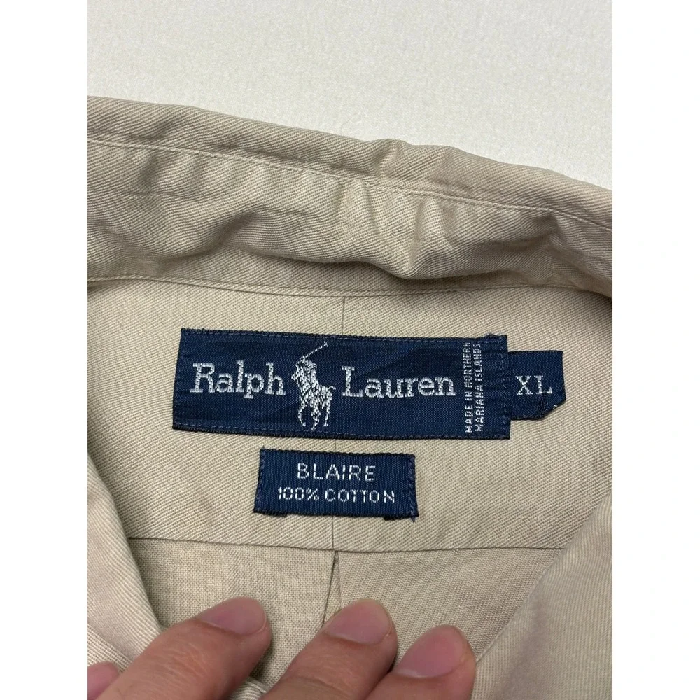 Polo Ralph Lauren Blaire Shirt Mens XL Khaki Tan Cotton Twill Button Down L/S